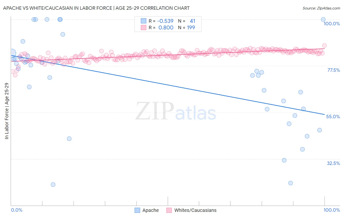 Apache vs White/Caucasian In Labor Force | Age 25-29