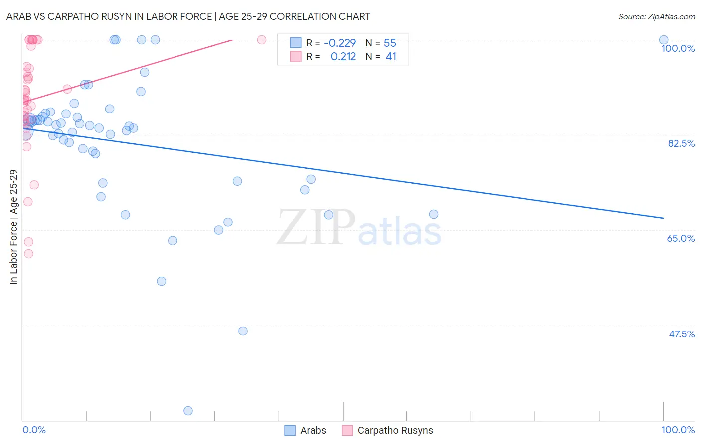 Arab vs Carpatho Rusyn In Labor Force | Age 25-29