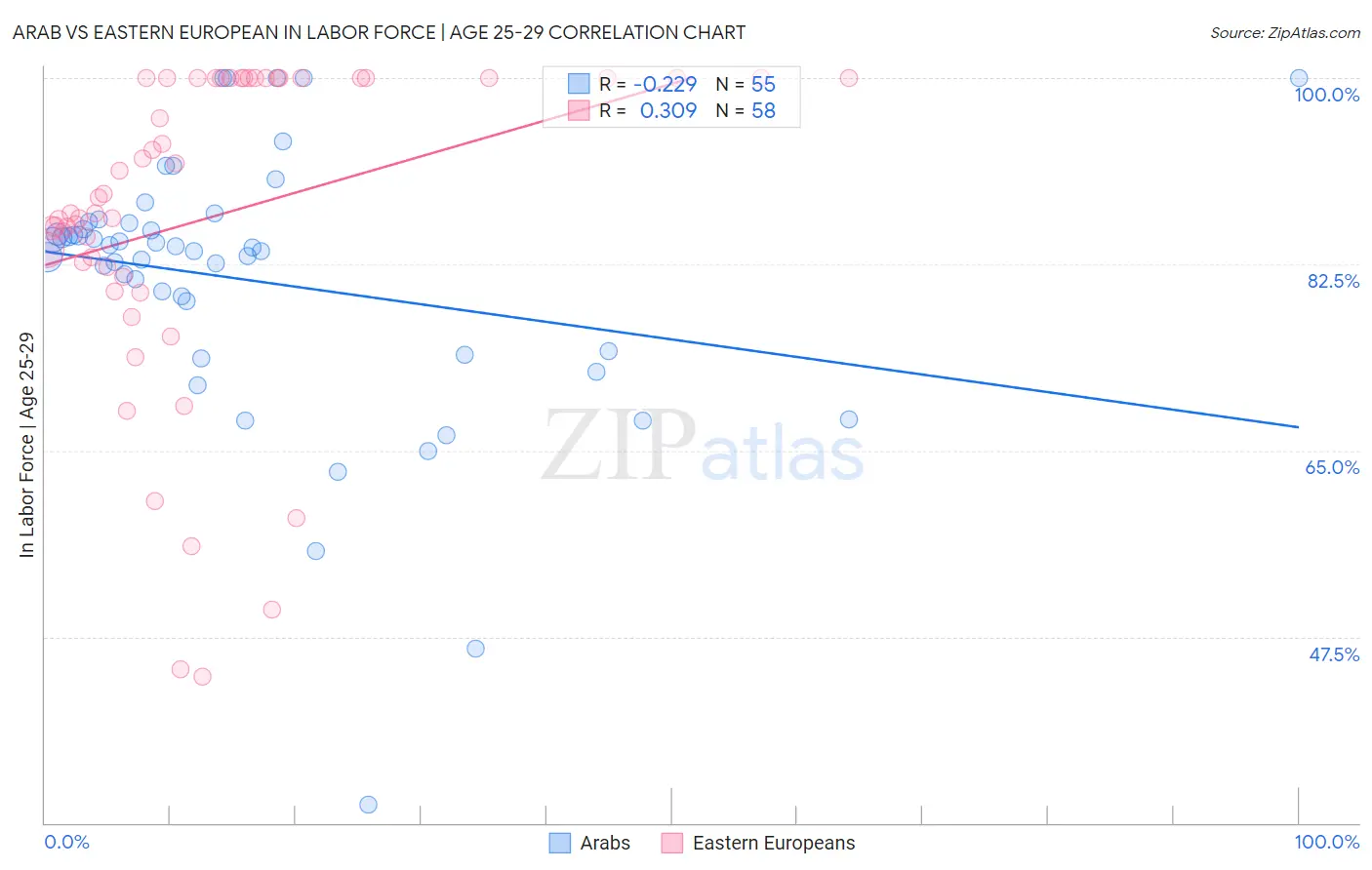 Arab vs Eastern European In Labor Force | Age 25-29