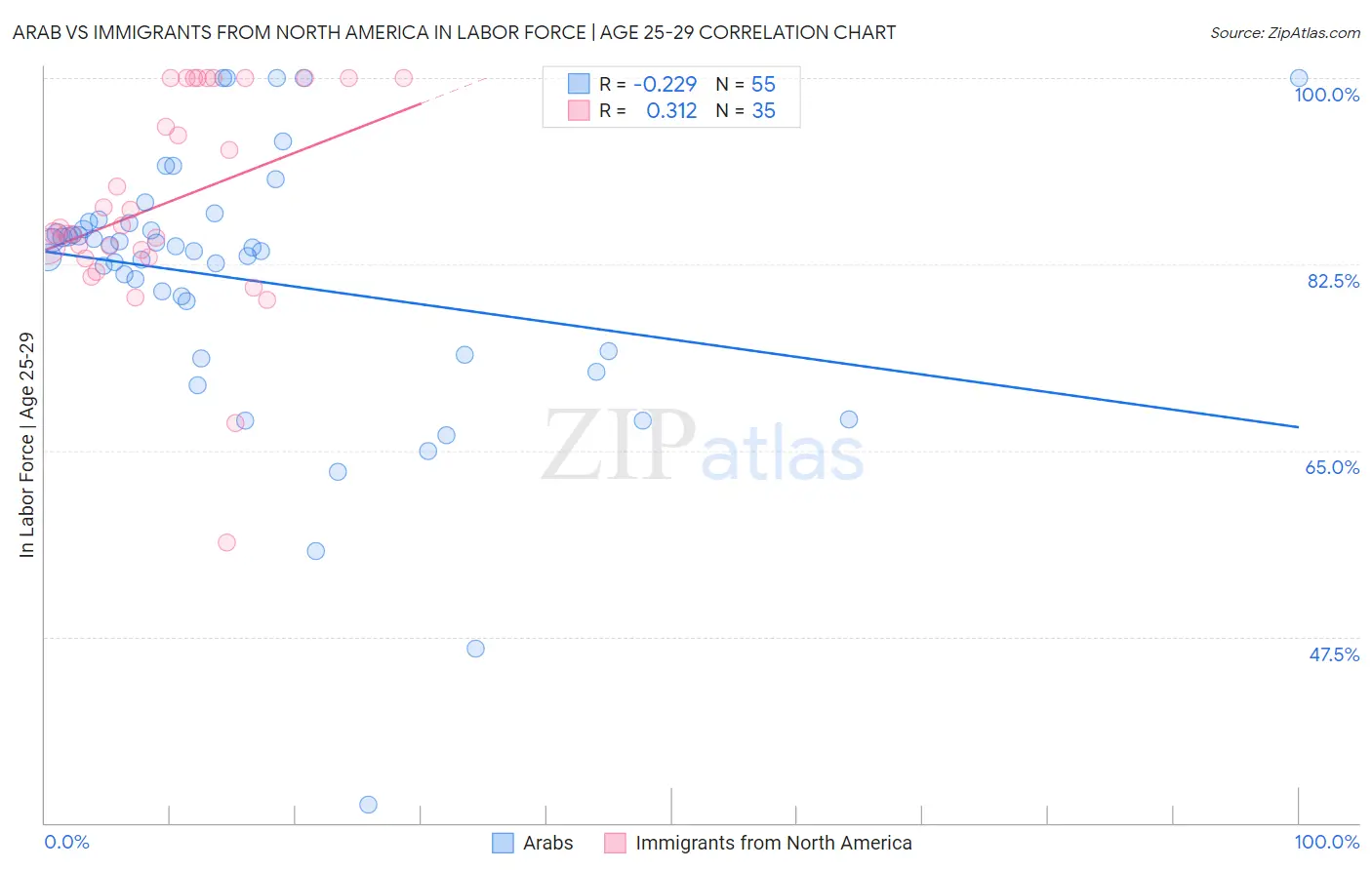 Arab vs Immigrants from North America In Labor Force | Age 25-29