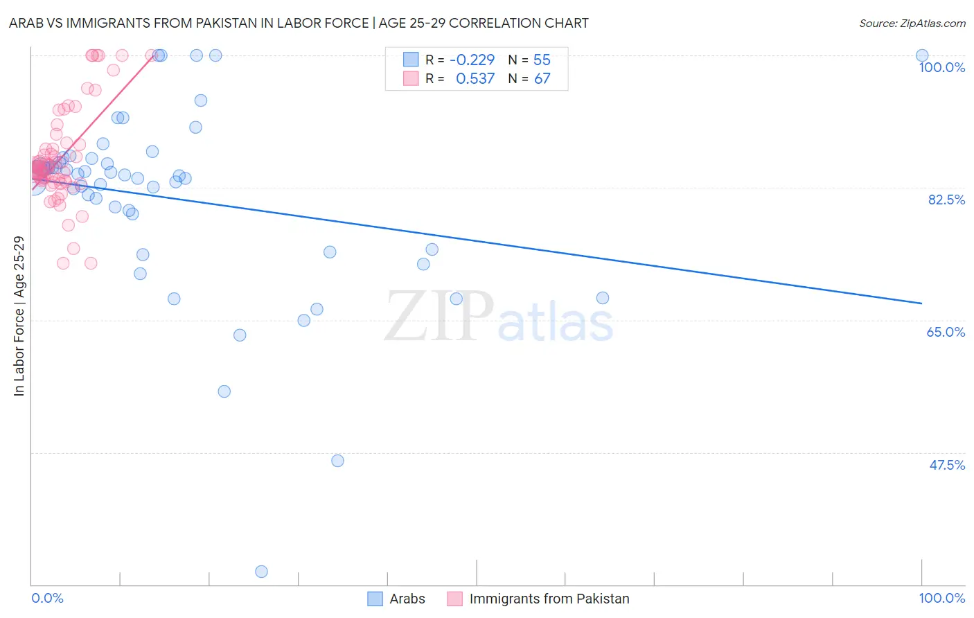 Arab vs Immigrants from Pakistan In Labor Force | Age 25-29