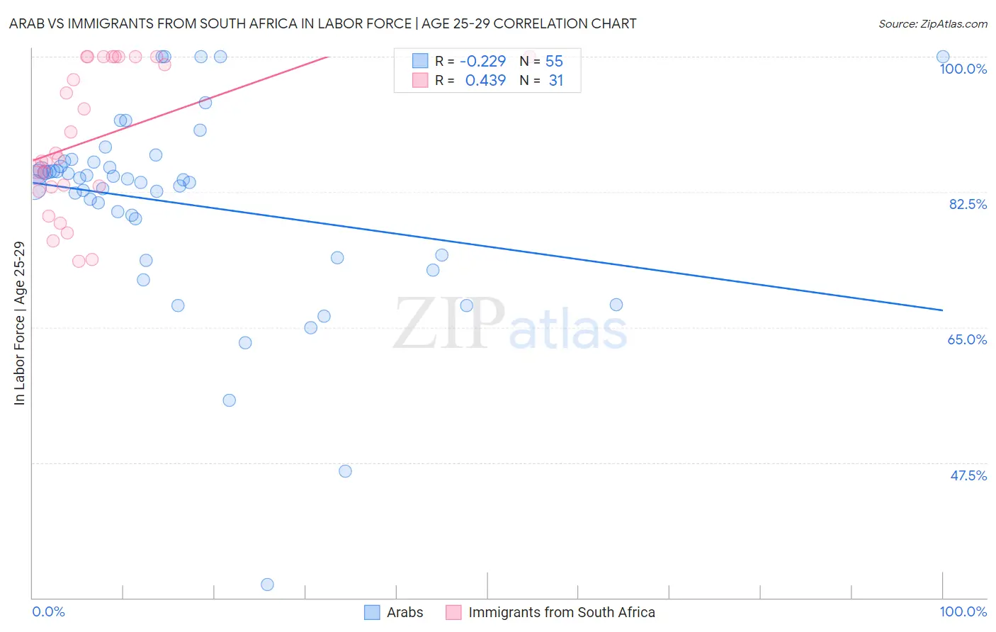 Arab vs Immigrants from South Africa In Labor Force | Age 25-29