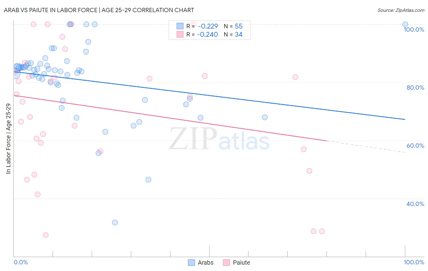 Arab vs Paiute In Labor Force | Age 25-29