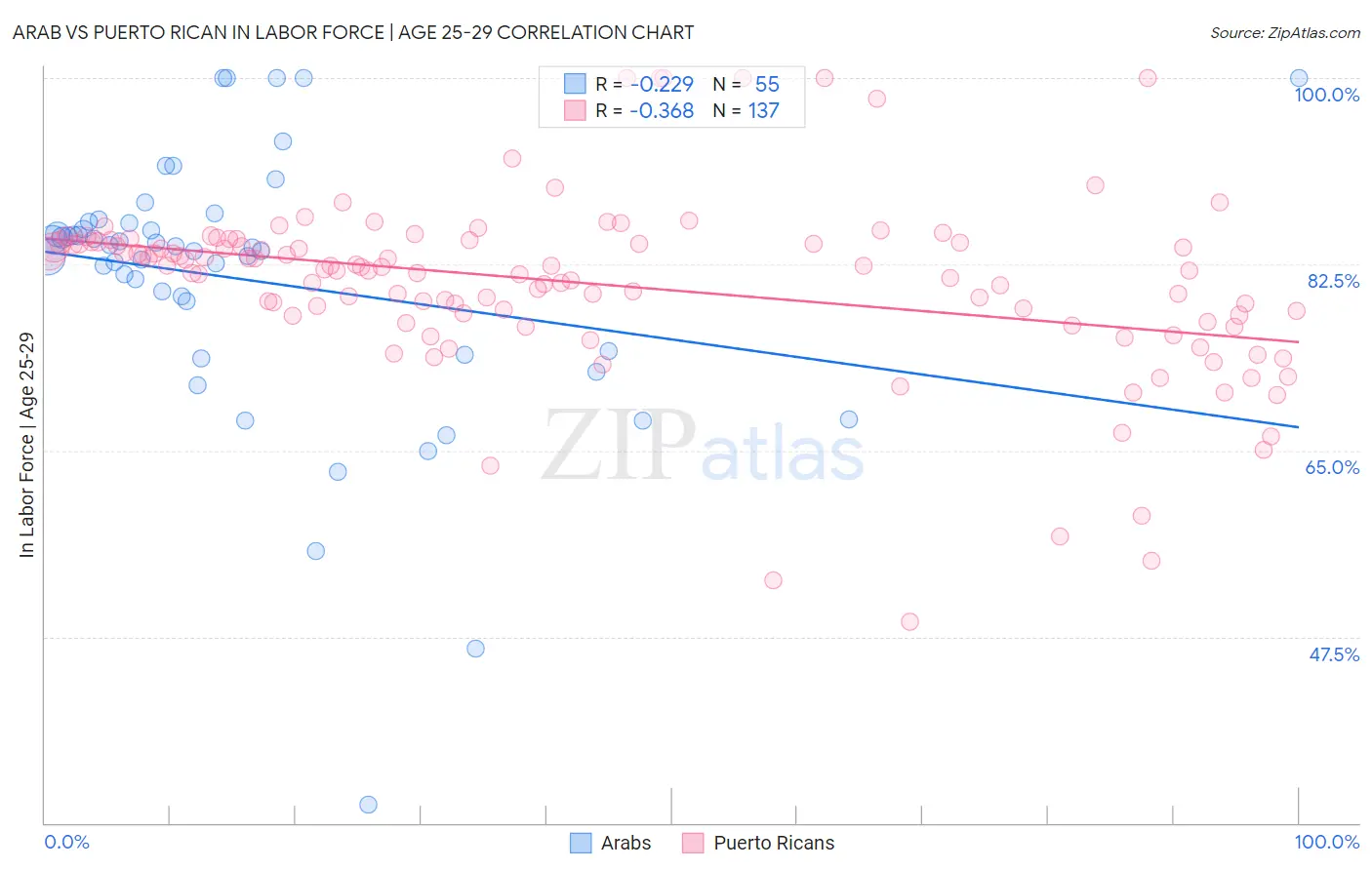Arab vs Puerto Rican In Labor Force | Age 25-29