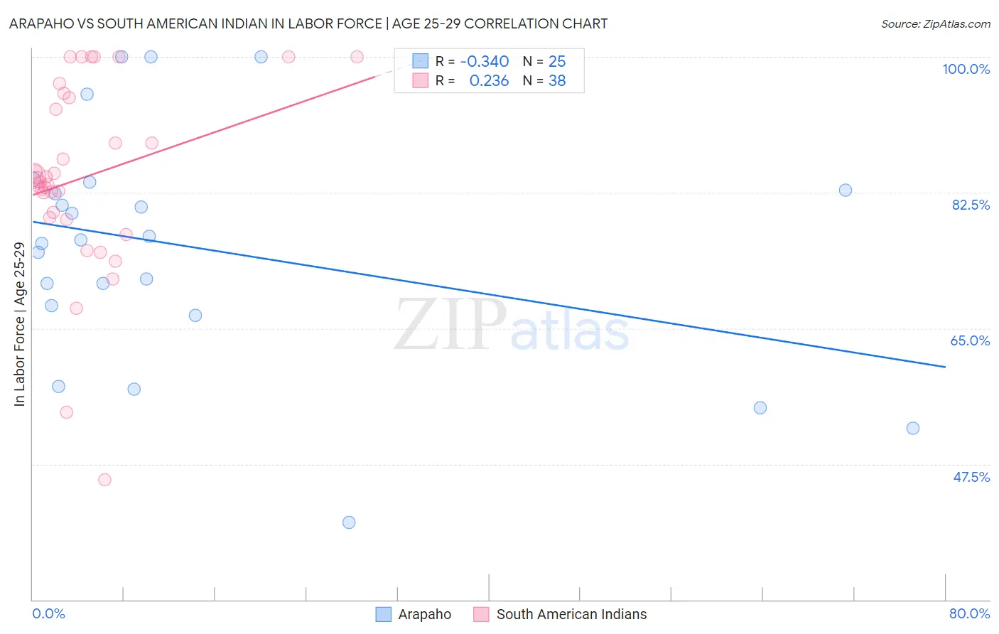 Arapaho vs South American Indian In Labor Force | Age 25-29