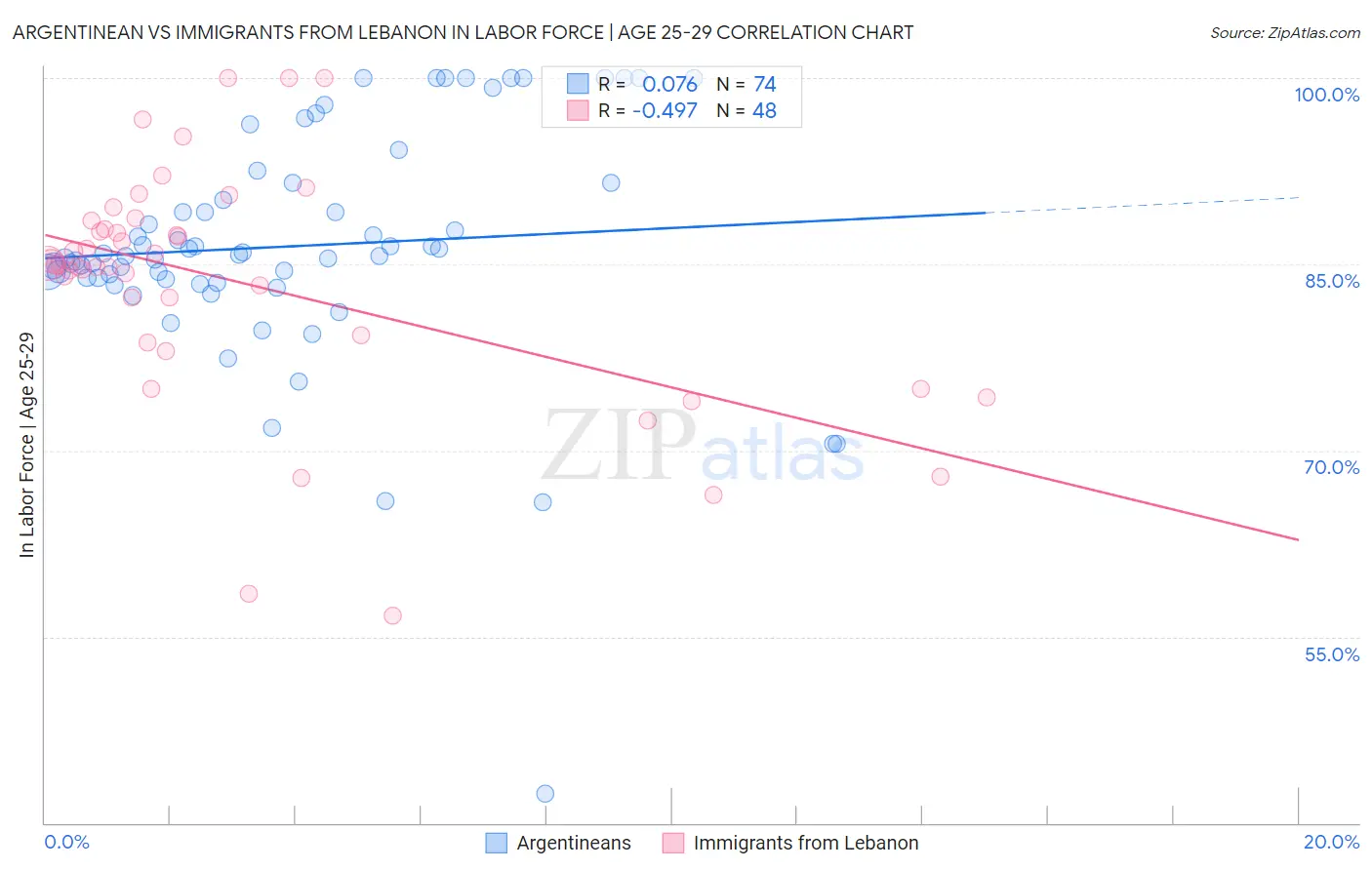 Argentinean vs Immigrants from Lebanon In Labor Force | Age 25-29