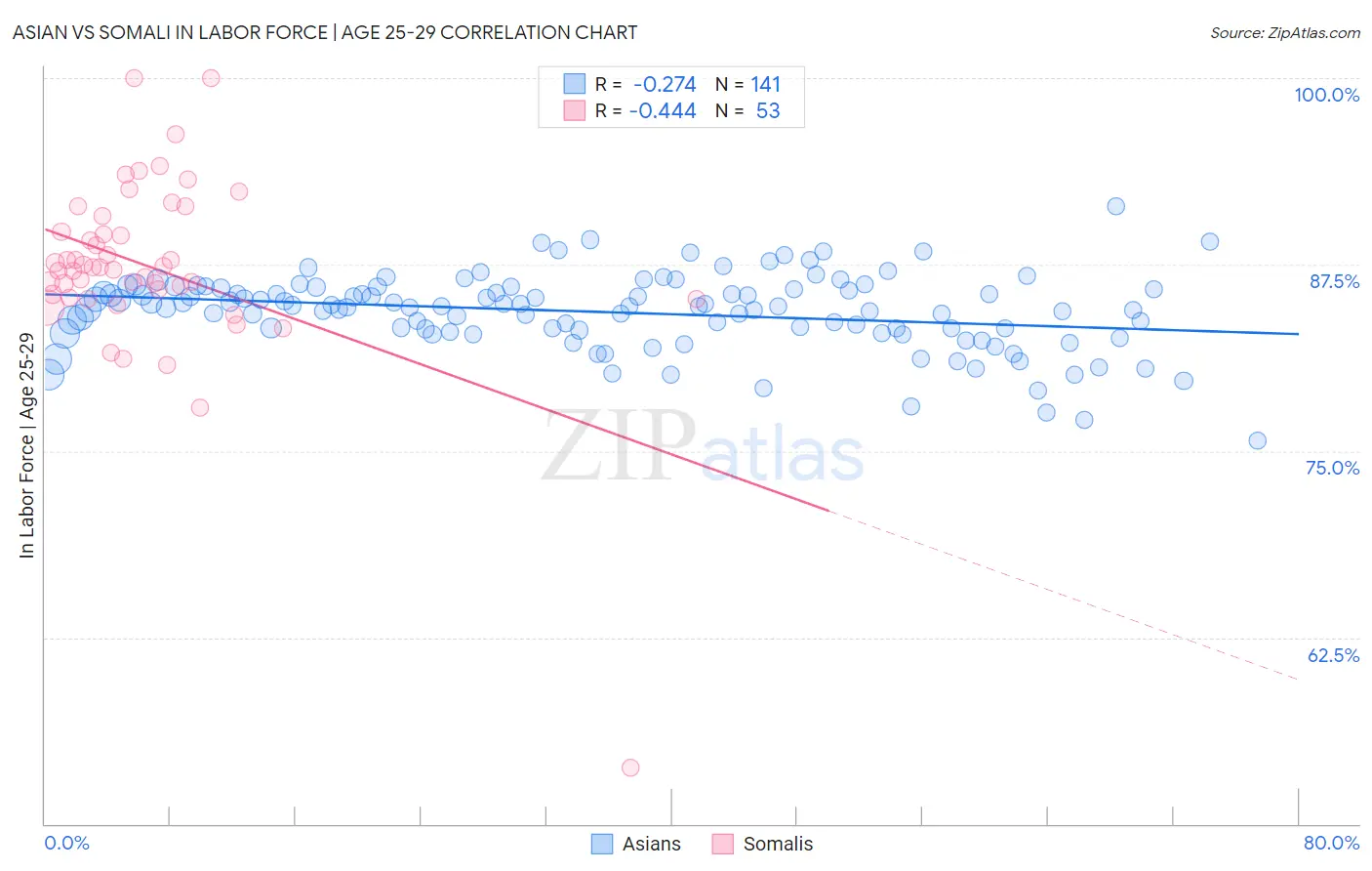 Asian vs Somali In Labor Force | Age 25-29