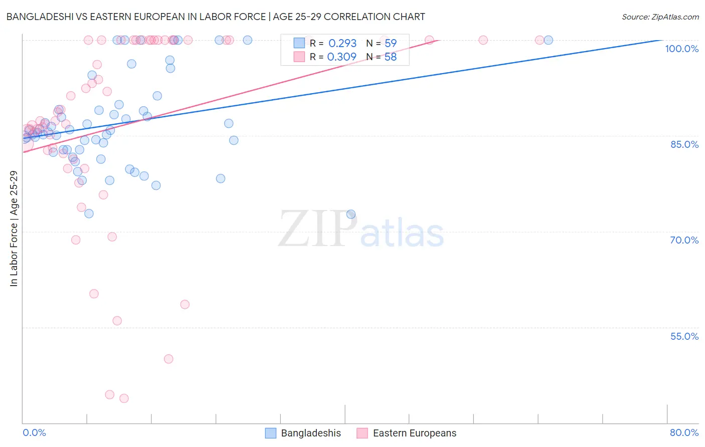 Bangladeshi vs Eastern European In Labor Force | Age 25-29