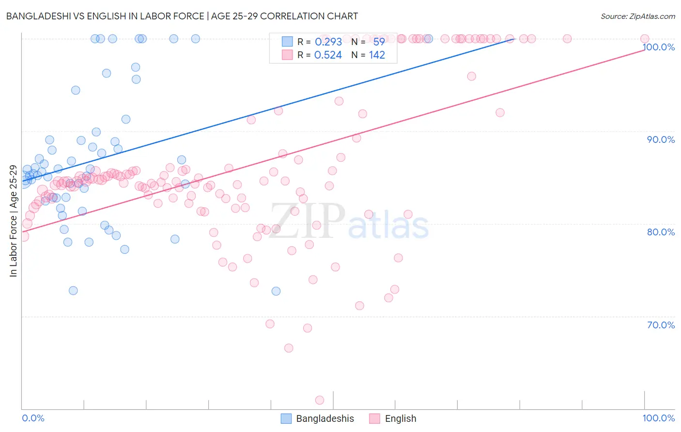 Bangladeshi vs English In Labor Force | Age 25-29