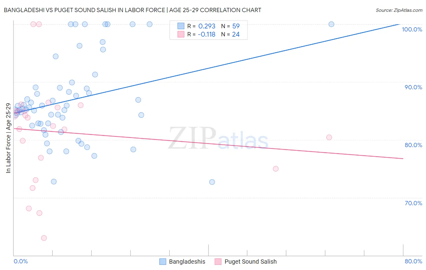 Bangladeshi vs Puget Sound Salish In Labor Force | Age 25-29