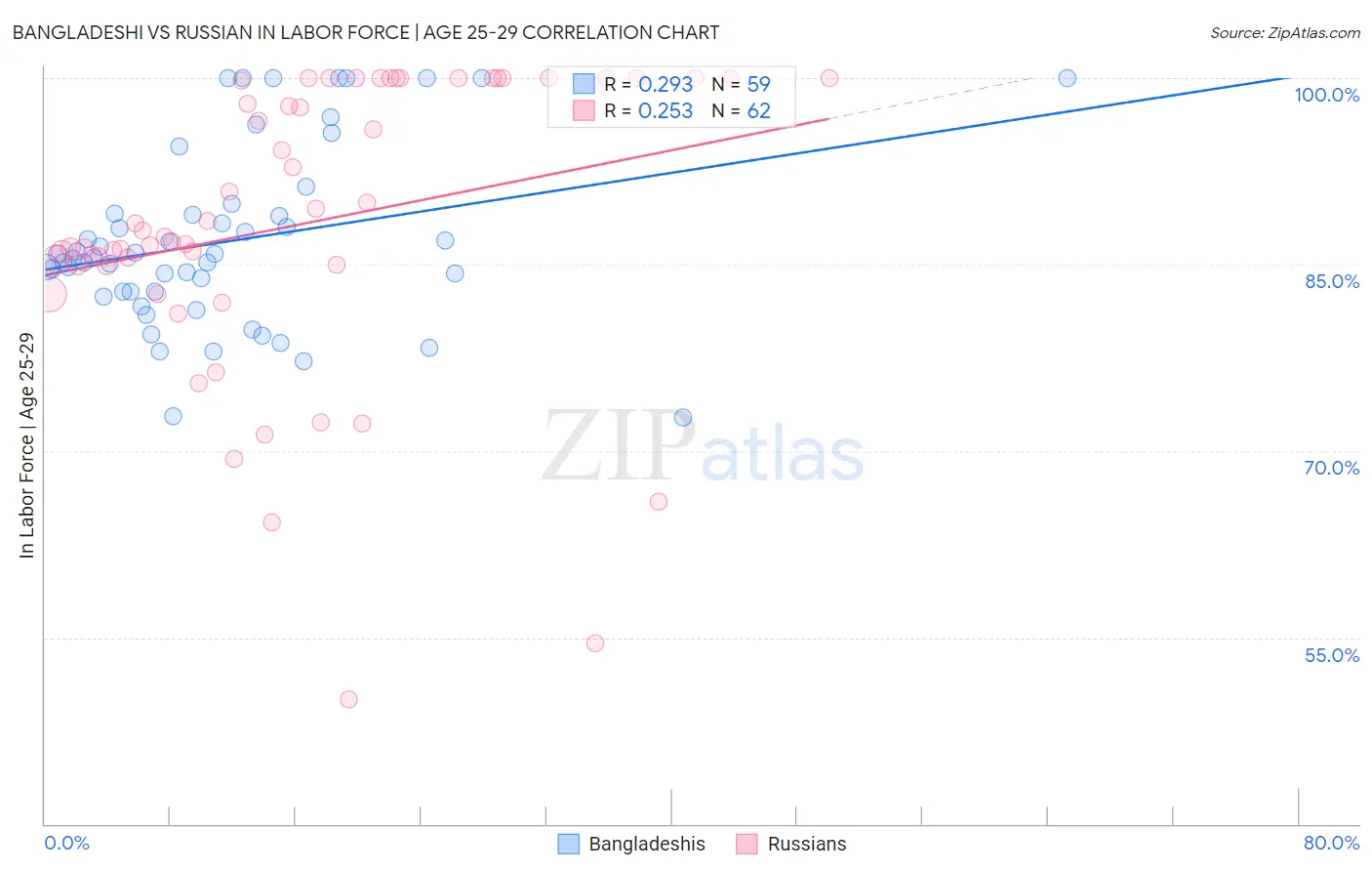 Bangladeshi vs Russian In Labor Force | Age 25-29