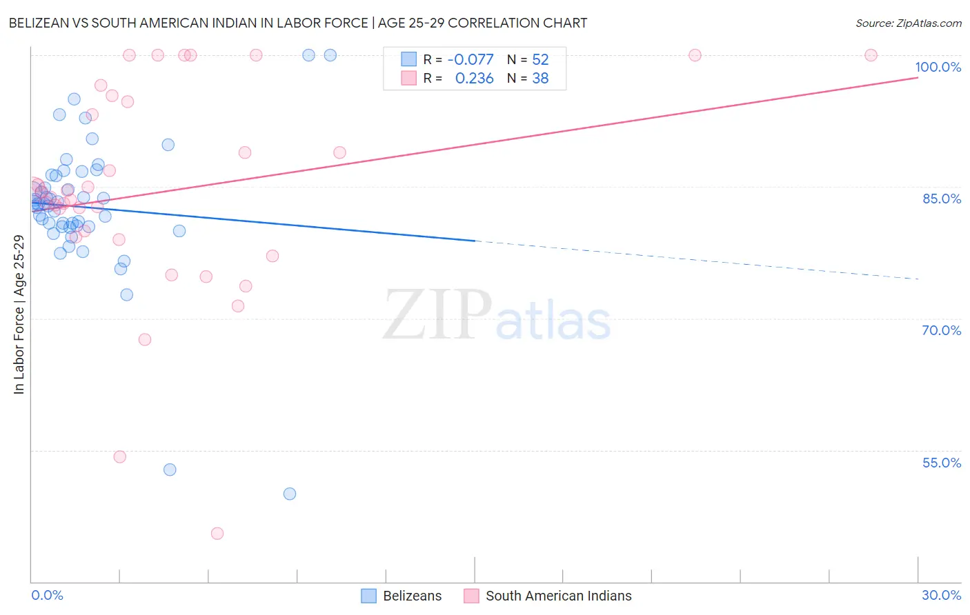 Belizean vs South American Indian In Labor Force | Age 25-29