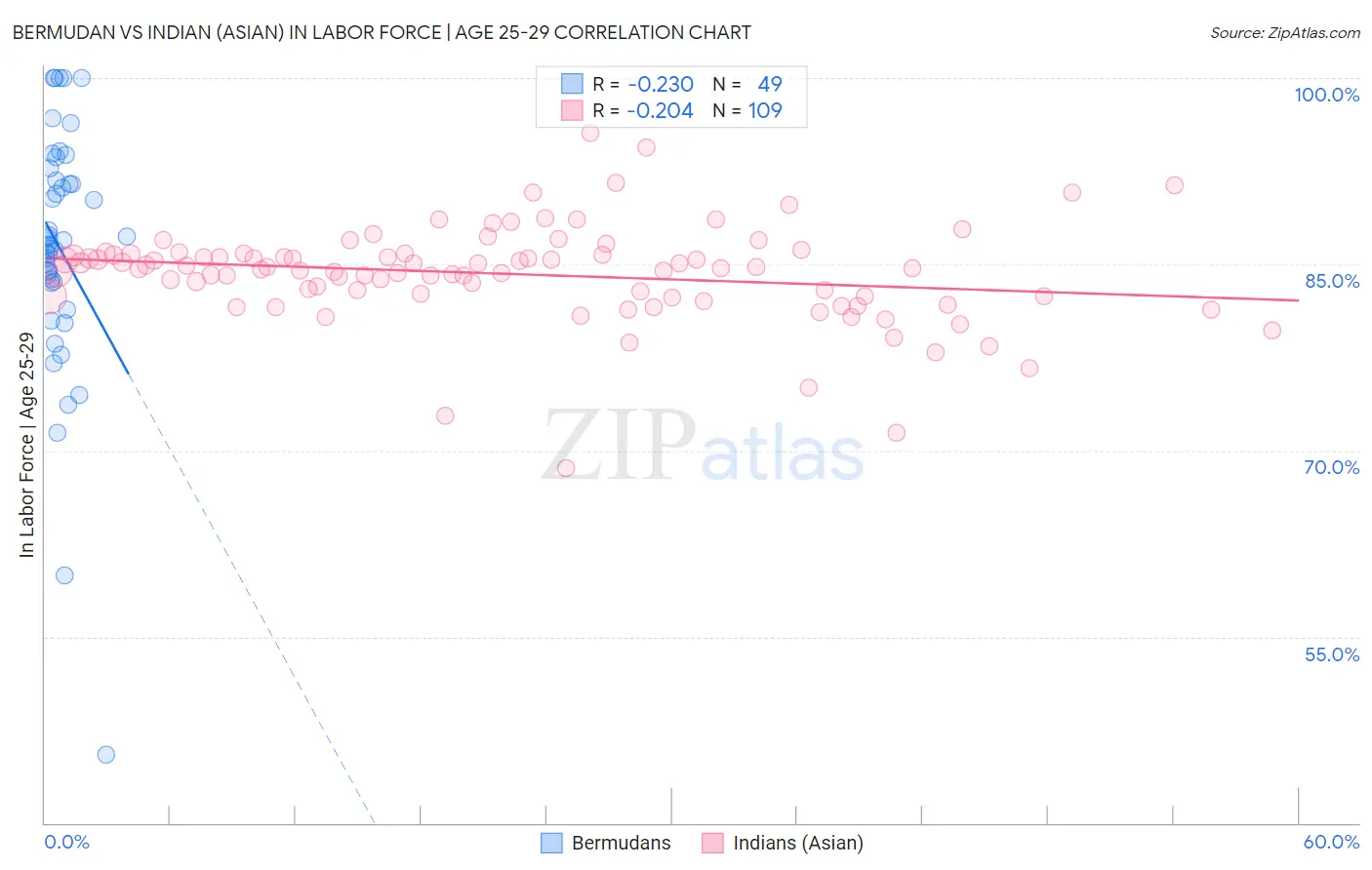 Bermudan vs Indian (Asian) In Labor Force | Age 25-29
