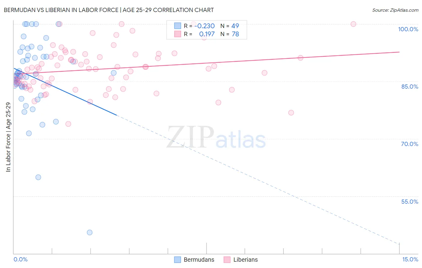 Bermudan vs Liberian In Labor Force | Age 25-29