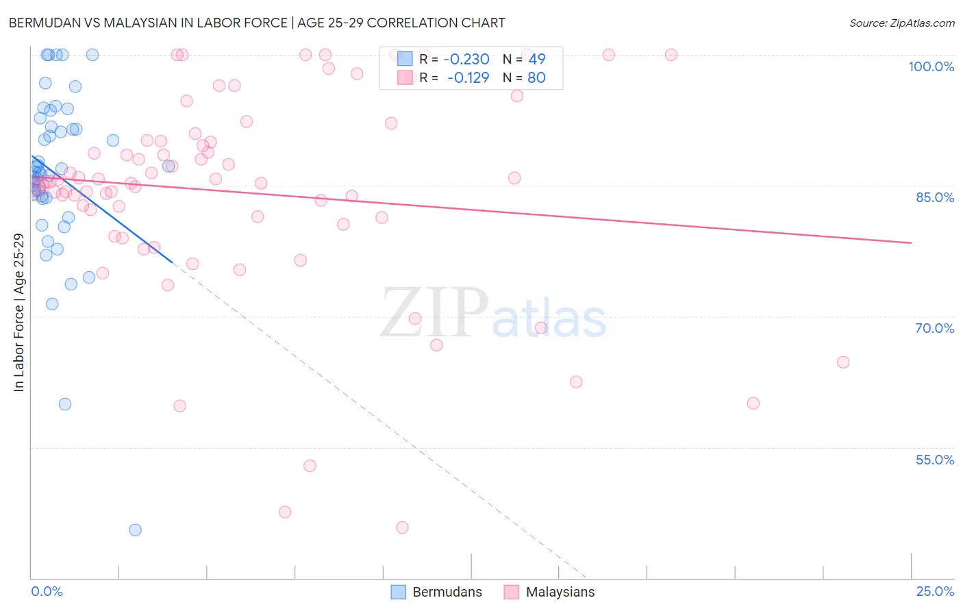 Bermudan vs Malaysian In Labor Force | Age 25-29