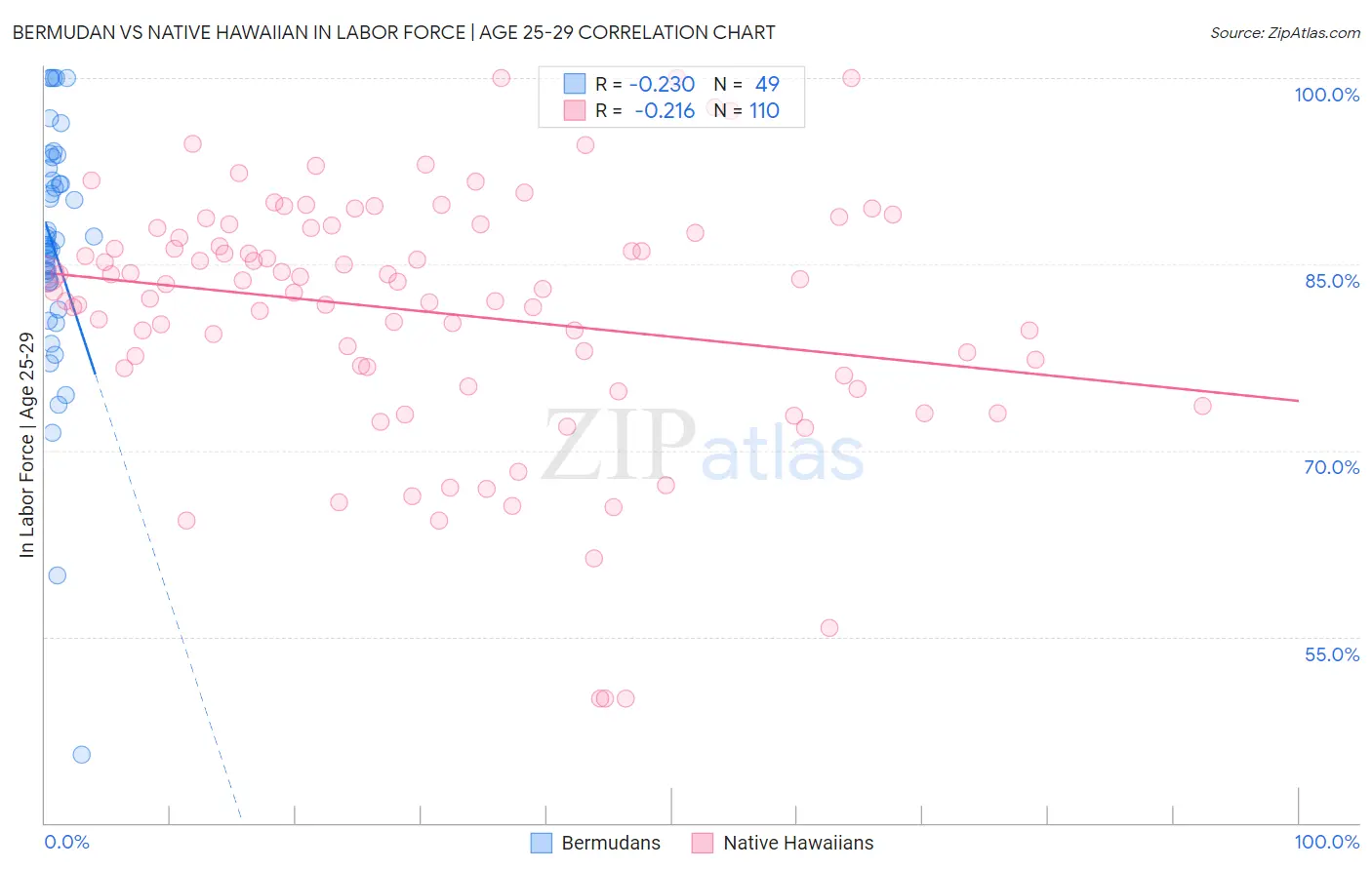 Bermudan vs Native Hawaiian In Labor Force | Age 25-29