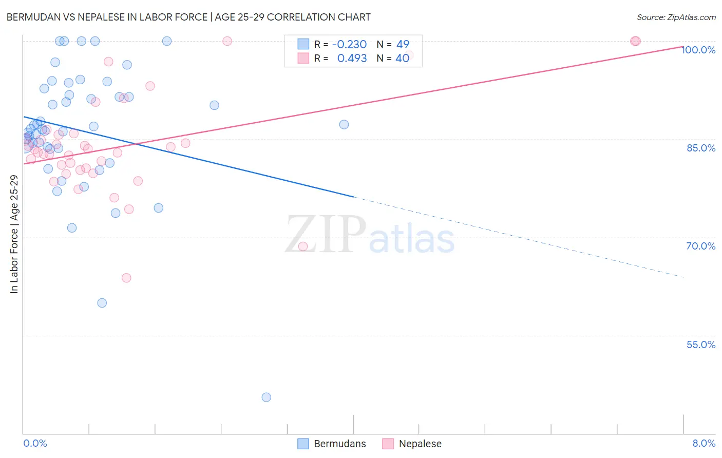 Bermudan vs Nepalese In Labor Force | Age 25-29