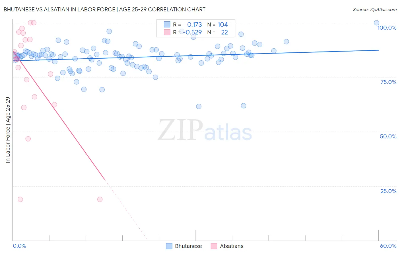 Bhutanese vs Alsatian In Labor Force | Age 25-29