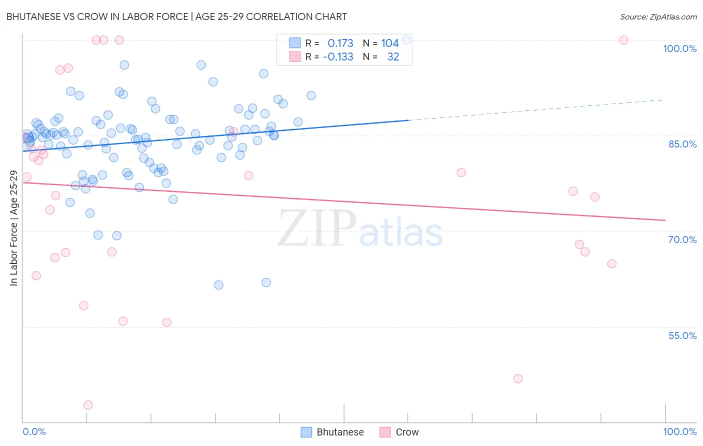 Bhutanese vs Crow In Labor Force | Age 25-29