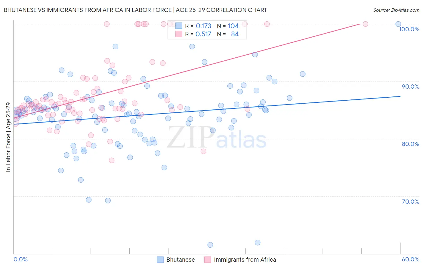 Bhutanese vs Immigrants from Africa In Labor Force | Age 25-29
