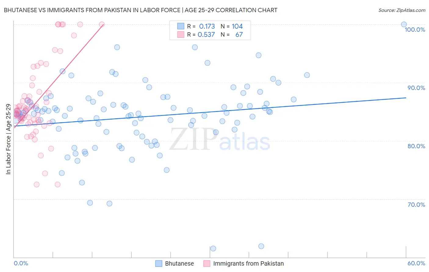 Bhutanese vs Immigrants from Pakistan In Labor Force | Age 25-29