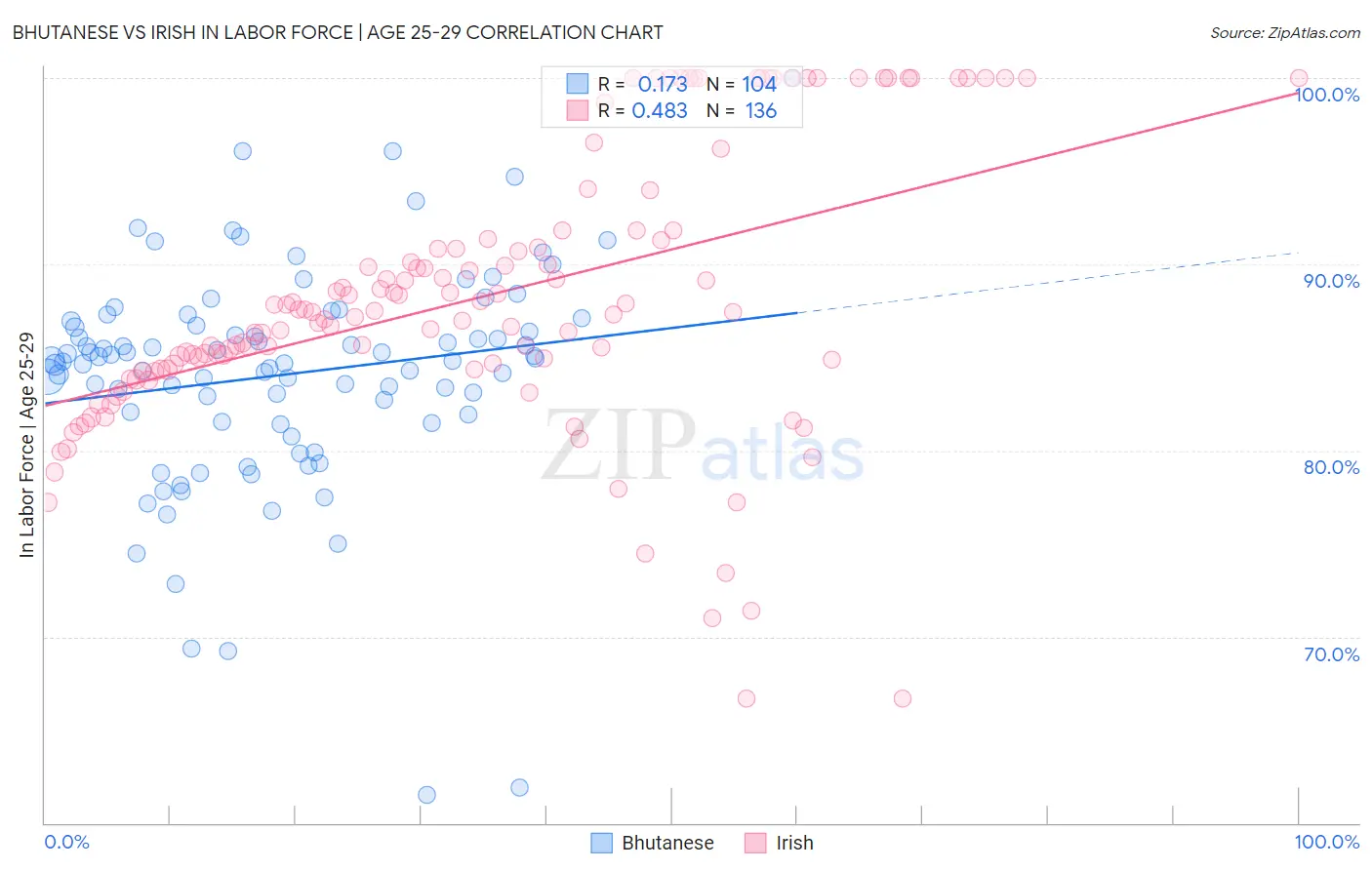 Bhutanese vs Irish In Labor Force | Age 25-29