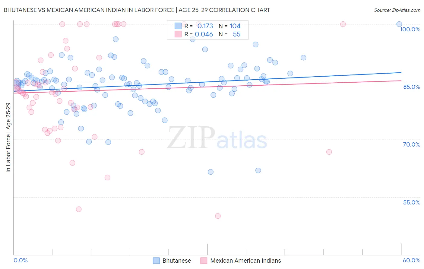 Bhutanese vs Mexican American Indian In Labor Force | Age 25-29