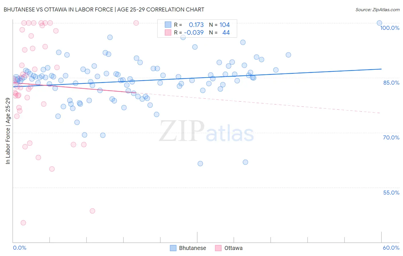 Bhutanese vs Ottawa In Labor Force | Age 25-29