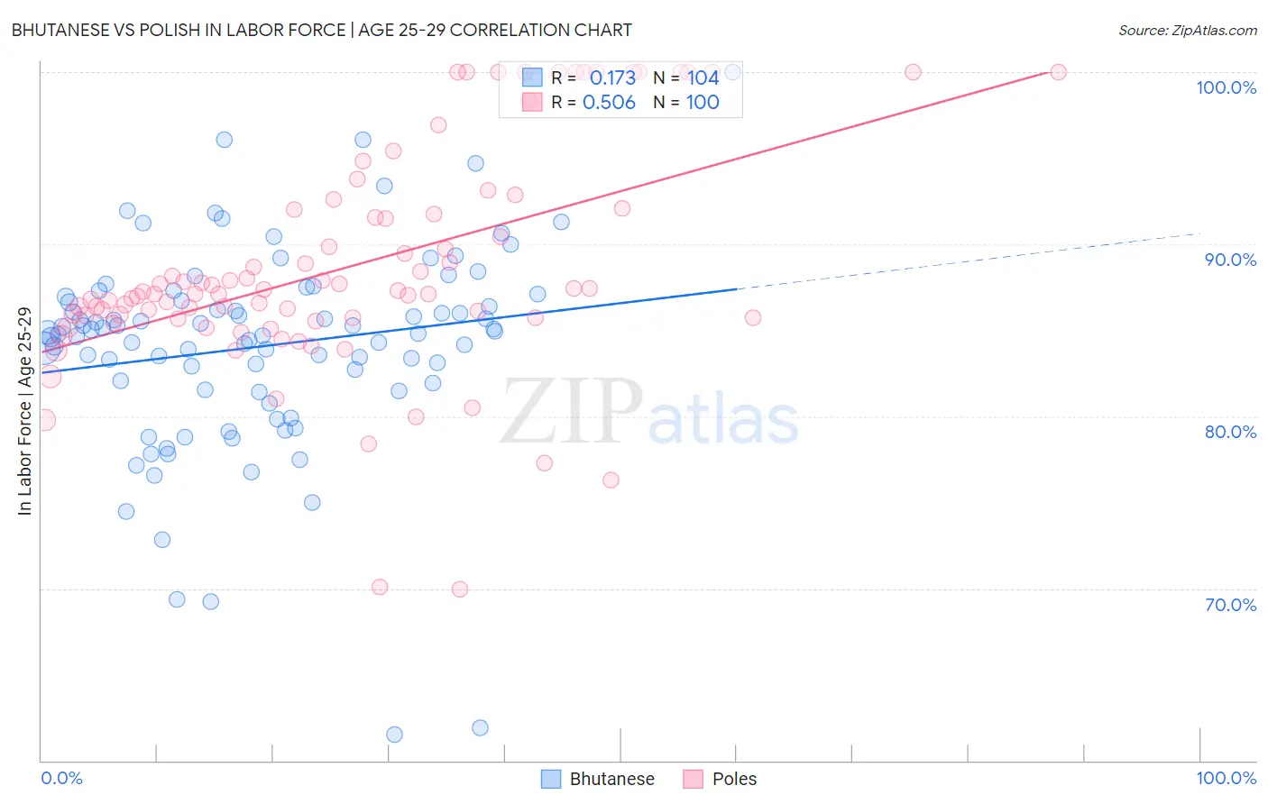 Bhutanese vs Polish In Labor Force | Age 25-29