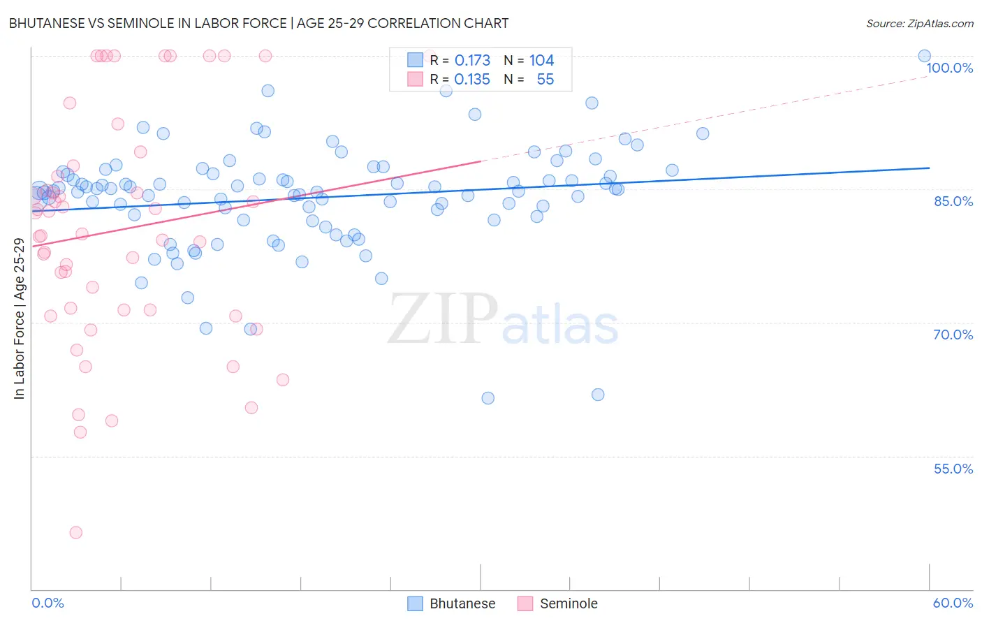 Bhutanese vs Seminole In Labor Force | Age 25-29