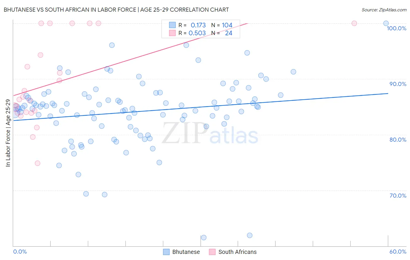 Bhutanese vs South African In Labor Force | Age 25-29