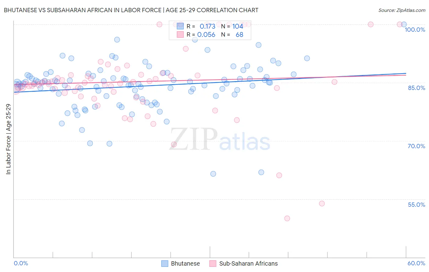 Bhutanese vs Subsaharan African In Labor Force | Age 25-29