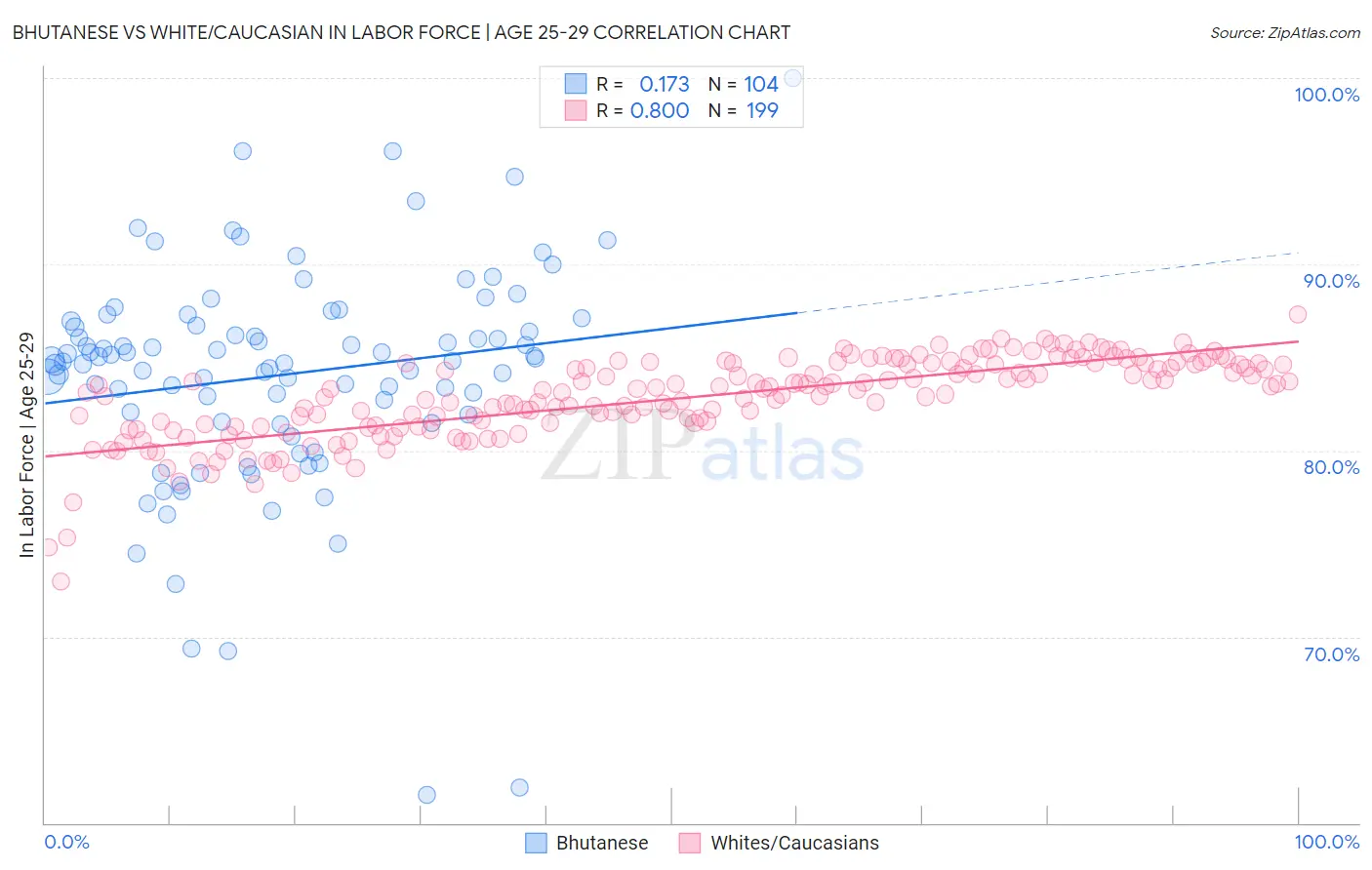 Bhutanese vs White/Caucasian In Labor Force | Age 25-29