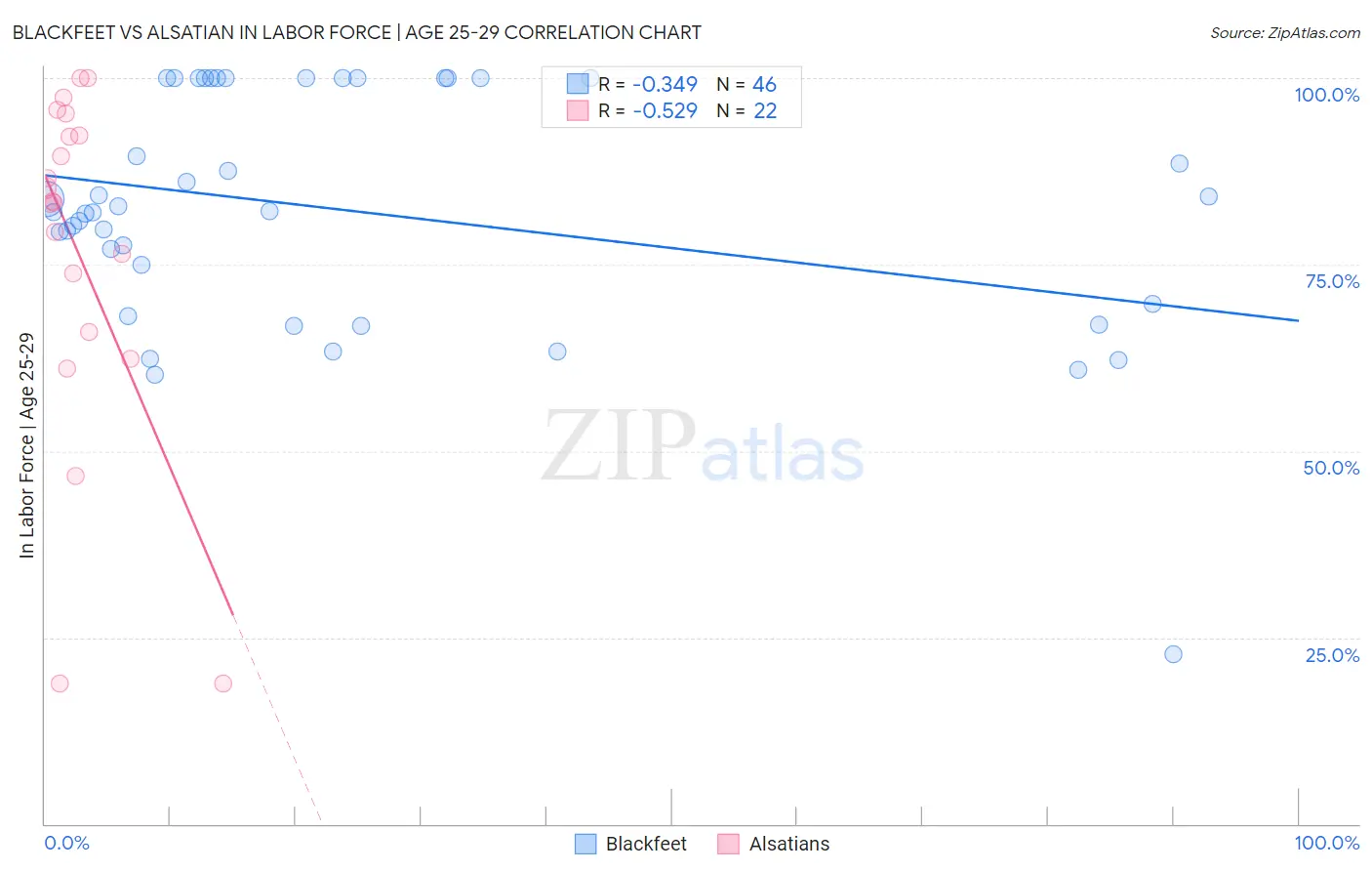 Blackfeet vs Alsatian In Labor Force | Age 25-29