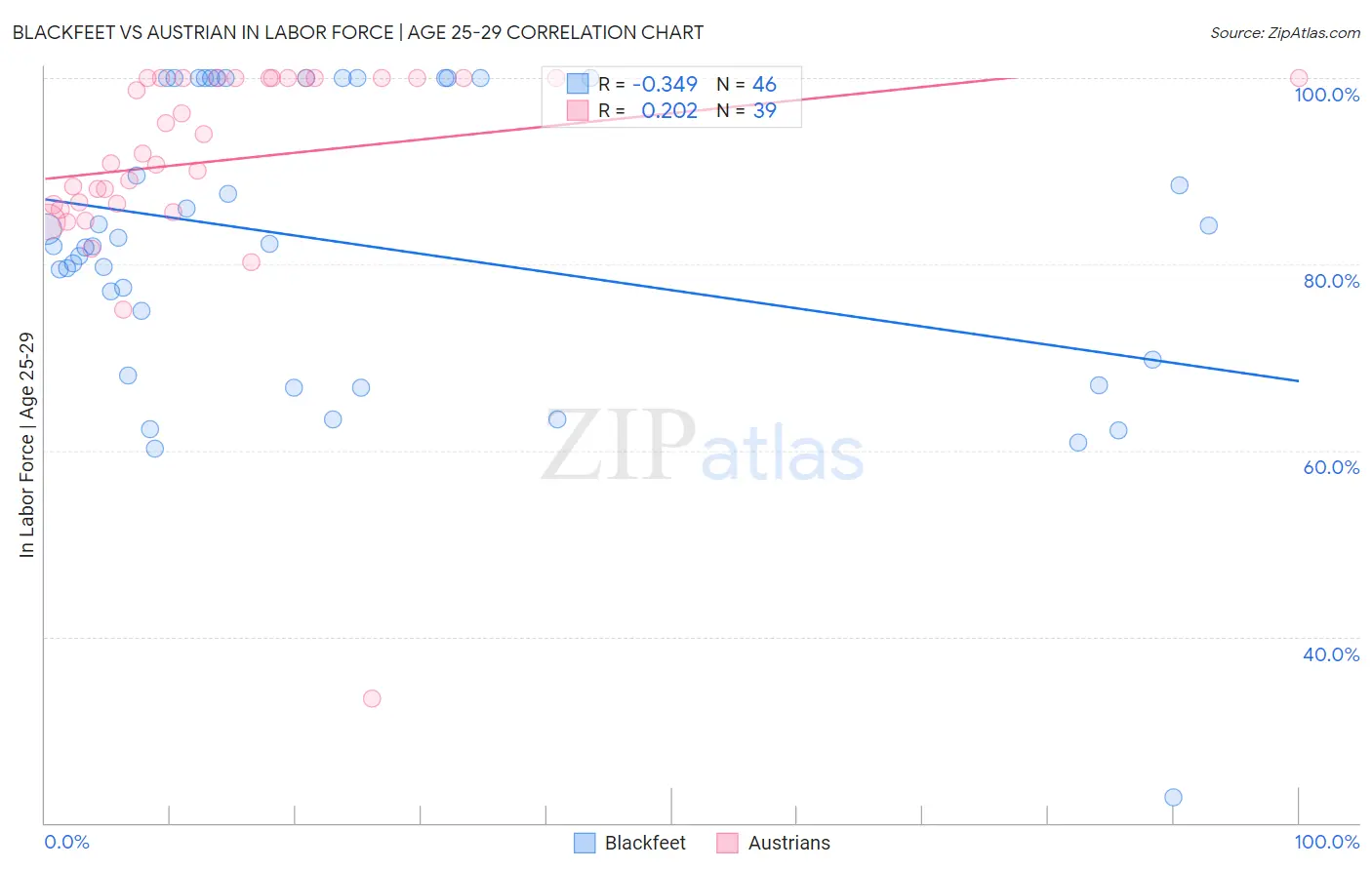 Blackfeet vs Austrian In Labor Force | Age 25-29