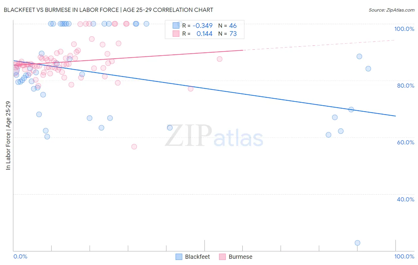 Blackfeet vs Burmese In Labor Force | Age 25-29