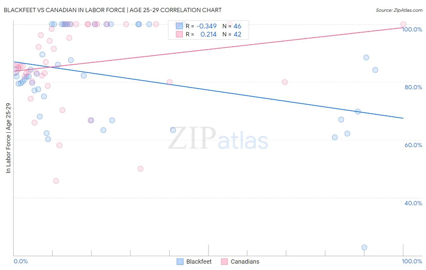 Blackfeet vs Canadian In Labor Force | Age 25-29