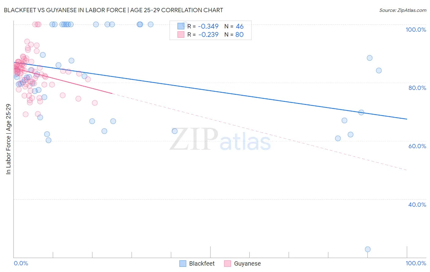 Blackfeet vs Guyanese In Labor Force | Age 25-29