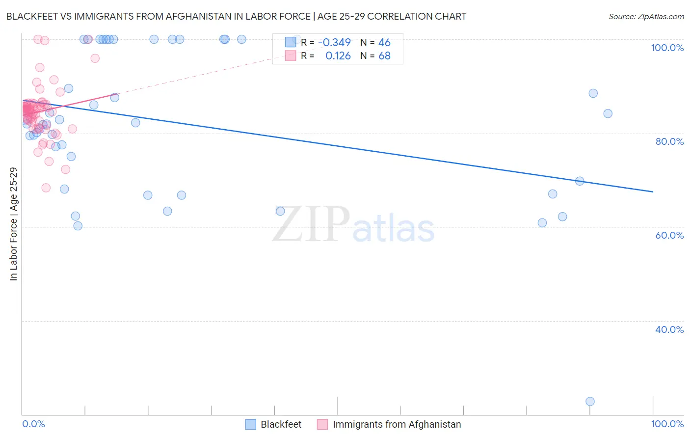 Blackfeet vs Immigrants from Afghanistan In Labor Force | Age 25-29