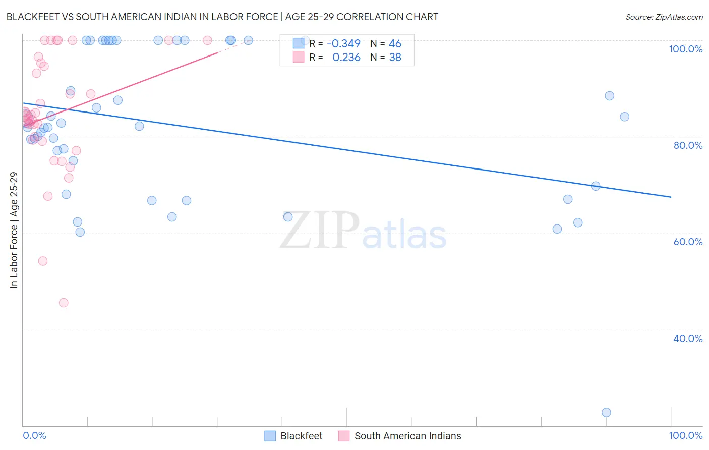 Blackfeet vs South American Indian In Labor Force | Age 25-29