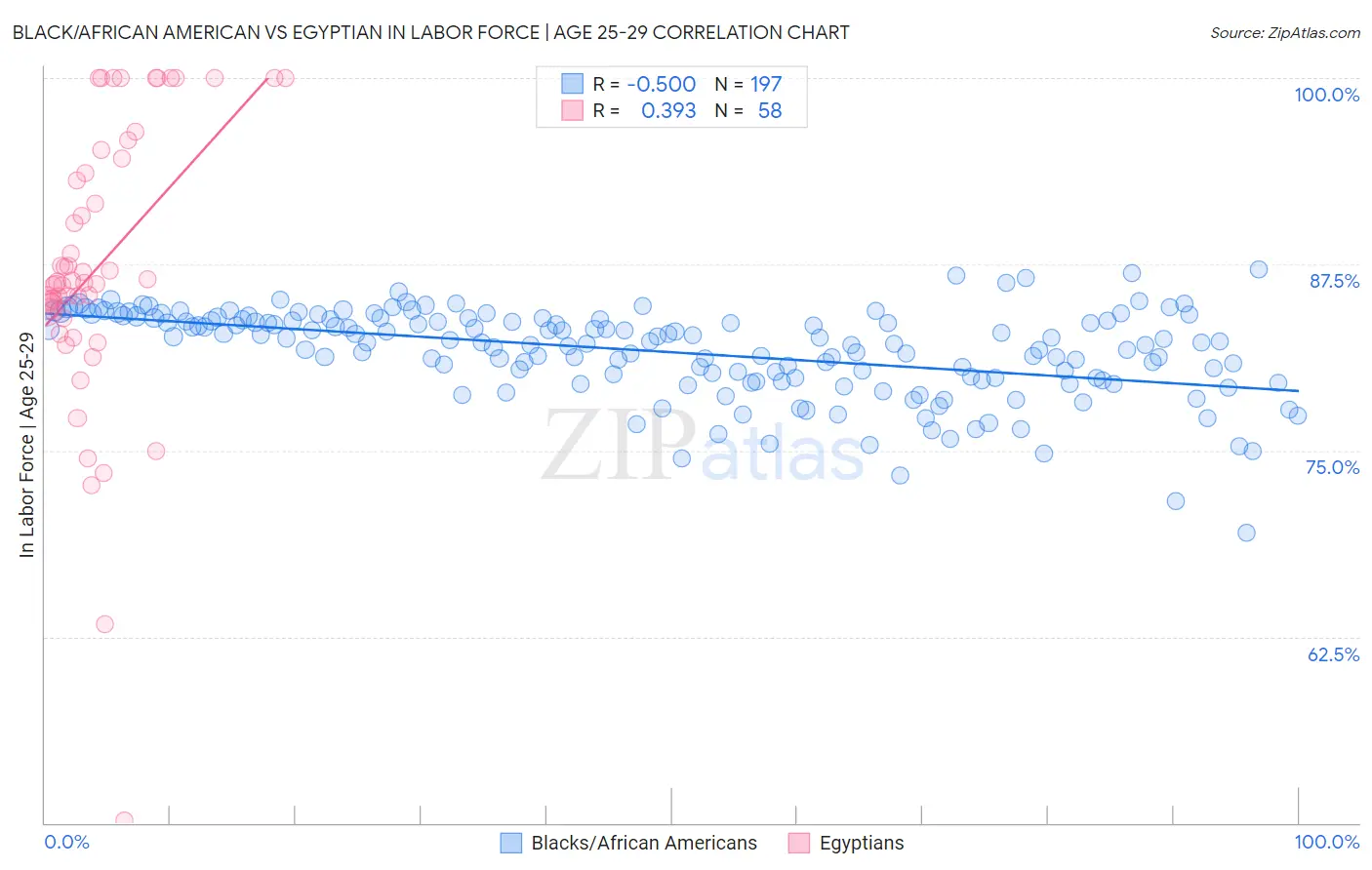 Black/African American vs Egyptian In Labor Force | Age 25-29