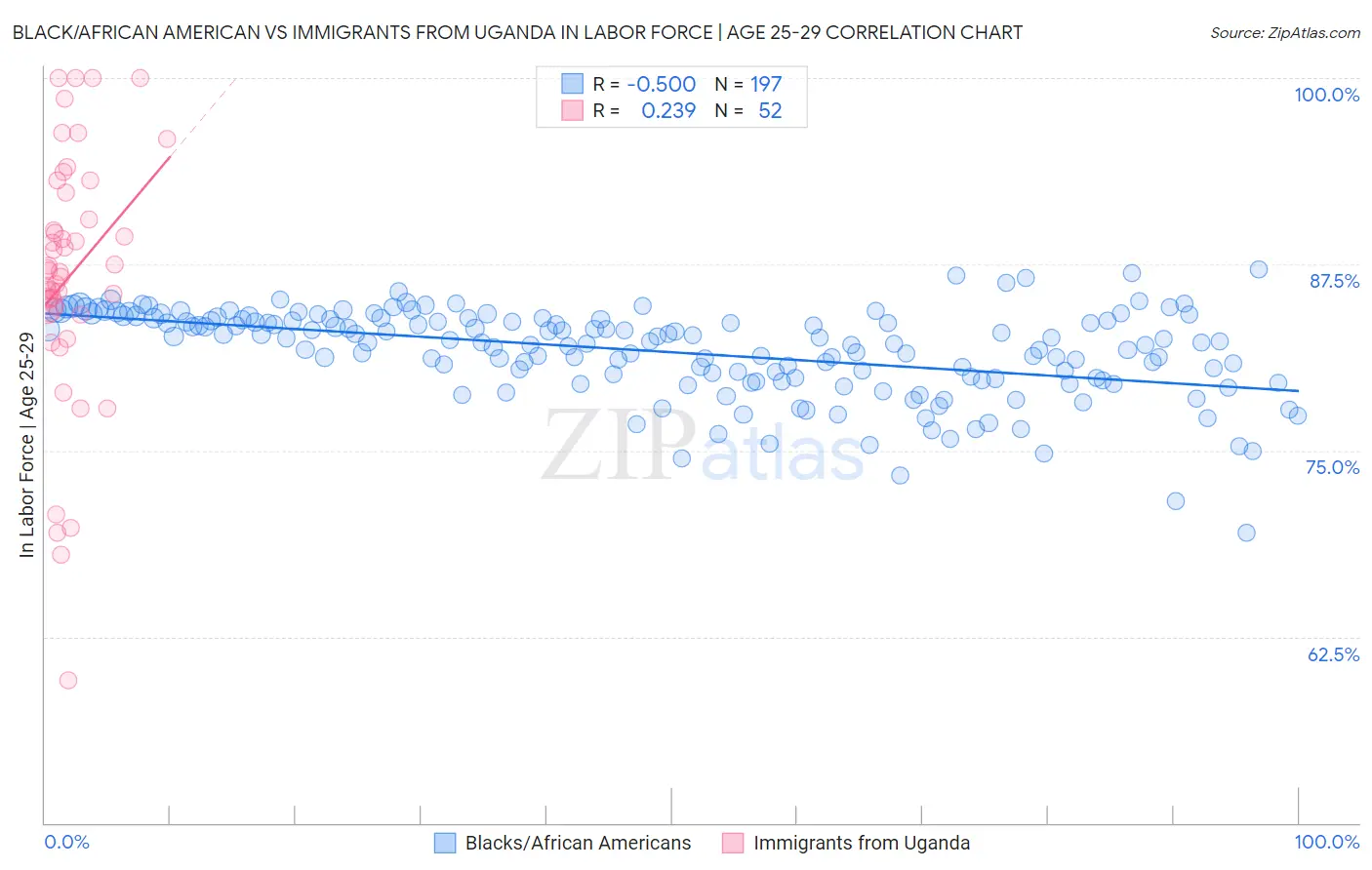 Black/African American vs Immigrants from Uganda In Labor Force | Age 25-29