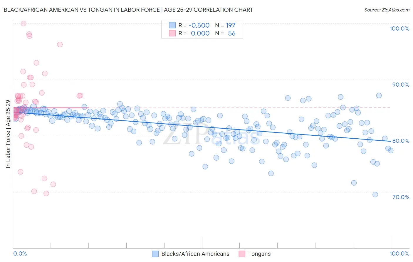 Black/African American vs Tongan In Labor Force | Age 25-29