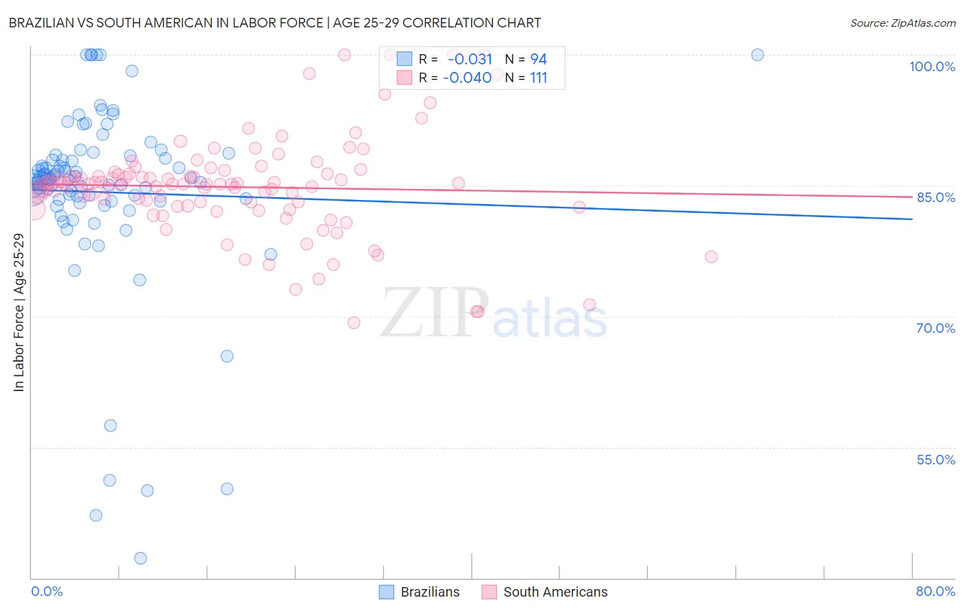 Brazilian vs South American In Labor Force | Age 25-29