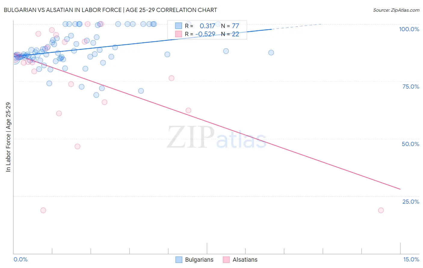 Bulgarian vs Alsatian In Labor Force | Age 25-29