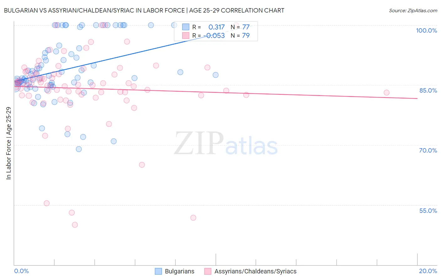 Bulgarian vs Assyrian/Chaldean/Syriac In Labor Force | Age 25-29