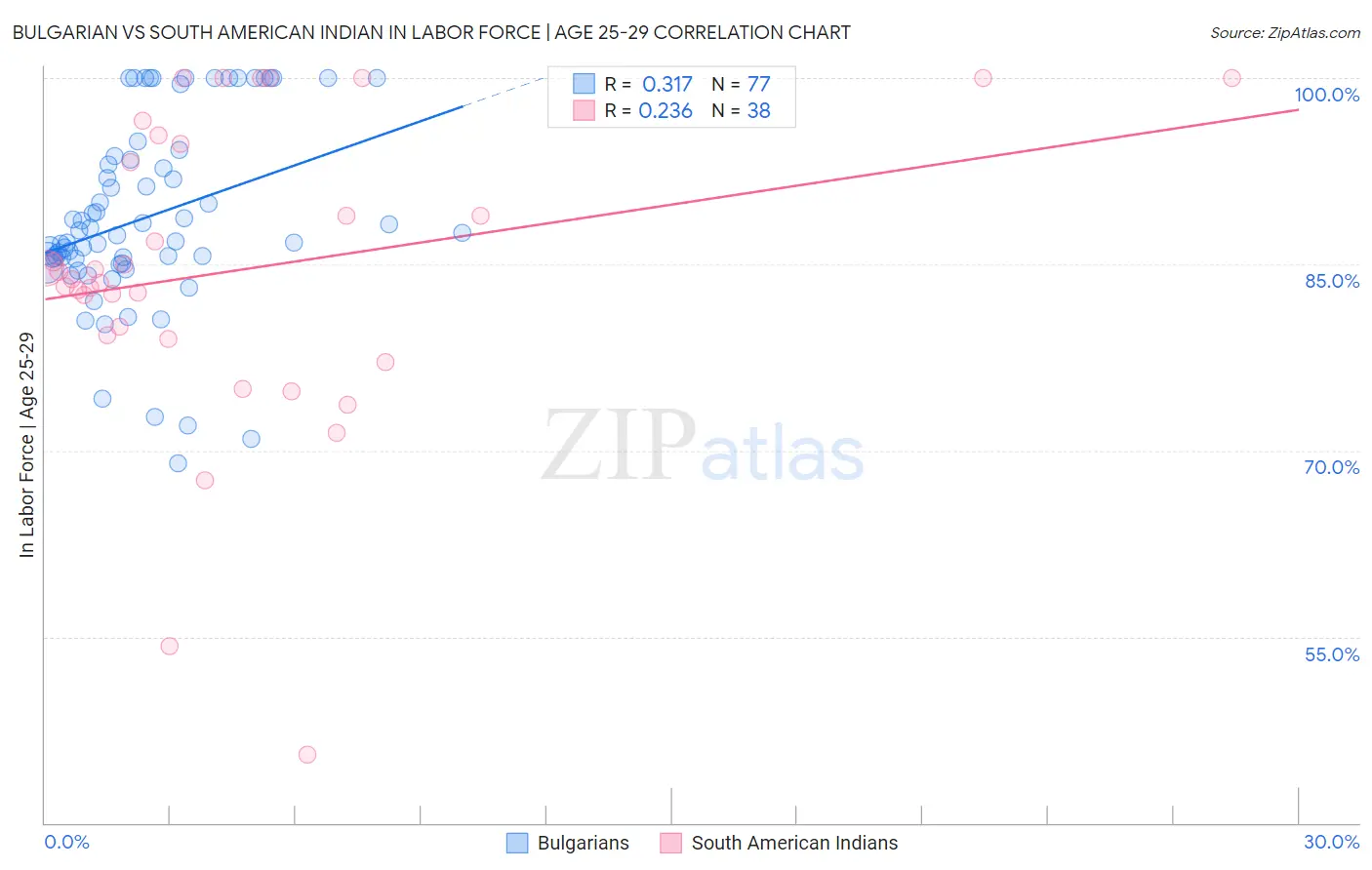 Bulgarian vs South American Indian In Labor Force | Age 25-29