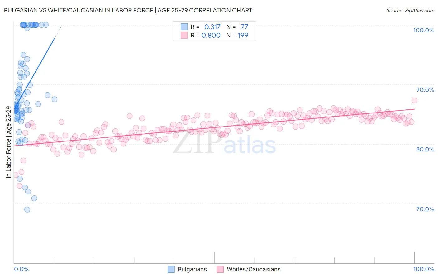 Bulgarian vs White/Caucasian In Labor Force | Age 25-29