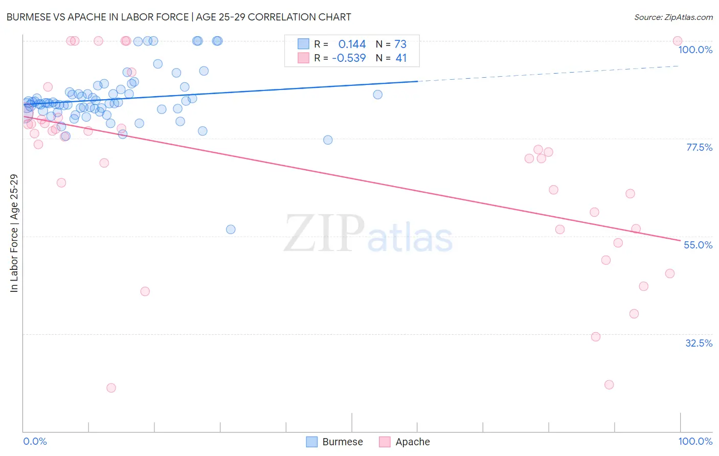 Burmese vs Apache In Labor Force | Age 25-29