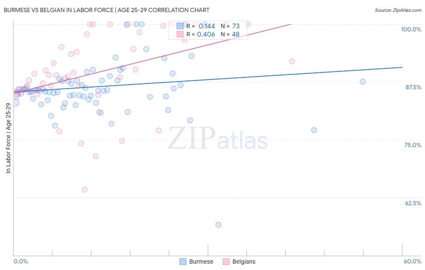 Burmese vs Belgian In Labor Force | Age 25-29